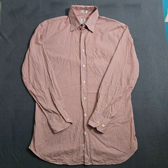 Peter Millar Men M Tailored Fit 100% Cotton Orange Check Button Down Shirt - Picture 1 of 12